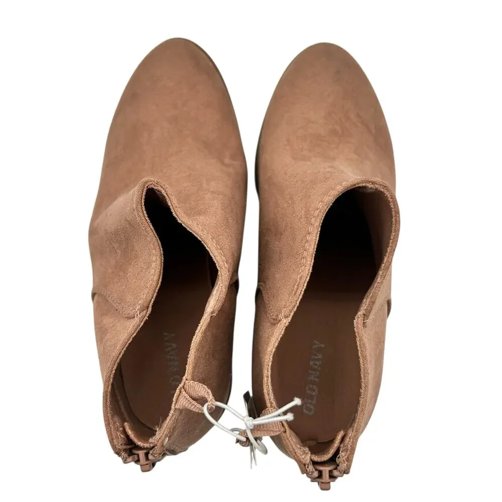 Old Navy Girls Tan Suede Rear Zip Stacked Block Heel Ankle Booties‎ Size 2